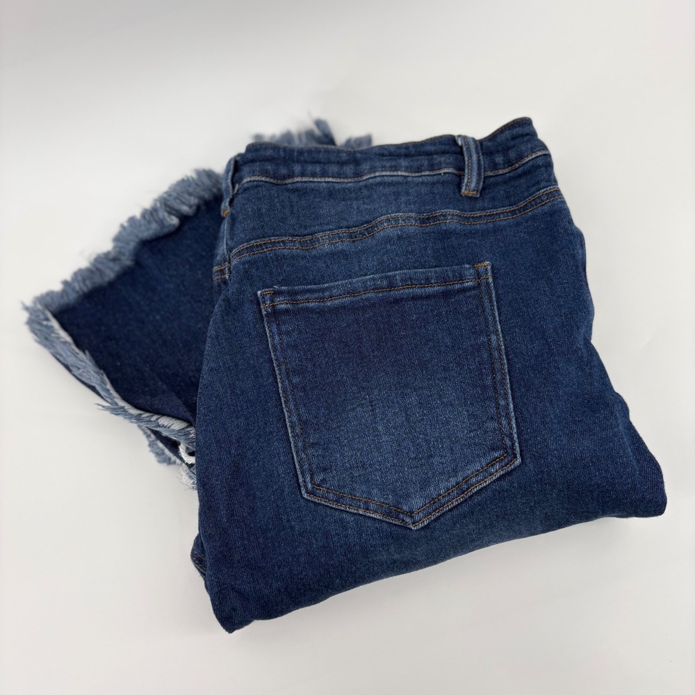 American Bazi Distressed Flare‎ Jeans 2X Dark Wash Ripped Frayed Bell Bottoms